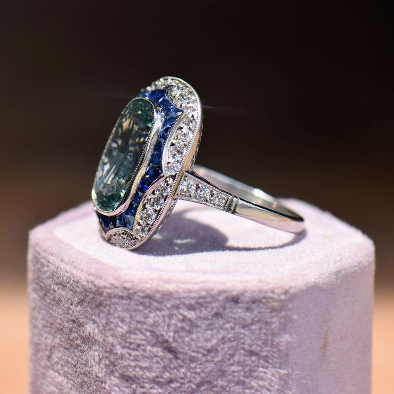 aquamarine diamond and sapphire ring