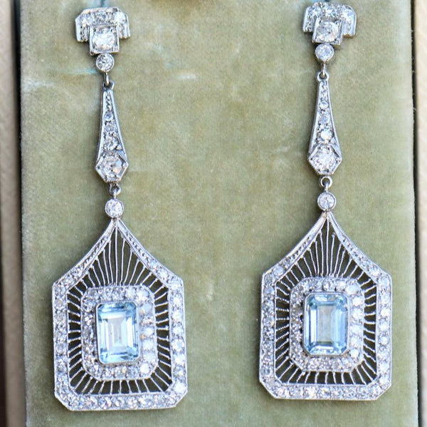 Aquamarine and diamond dangle earrings