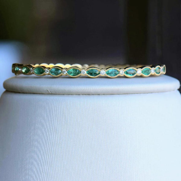 marquise emerald and diamond bangle