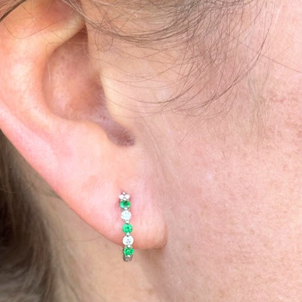 Petite Diamond and Emerald Huggies