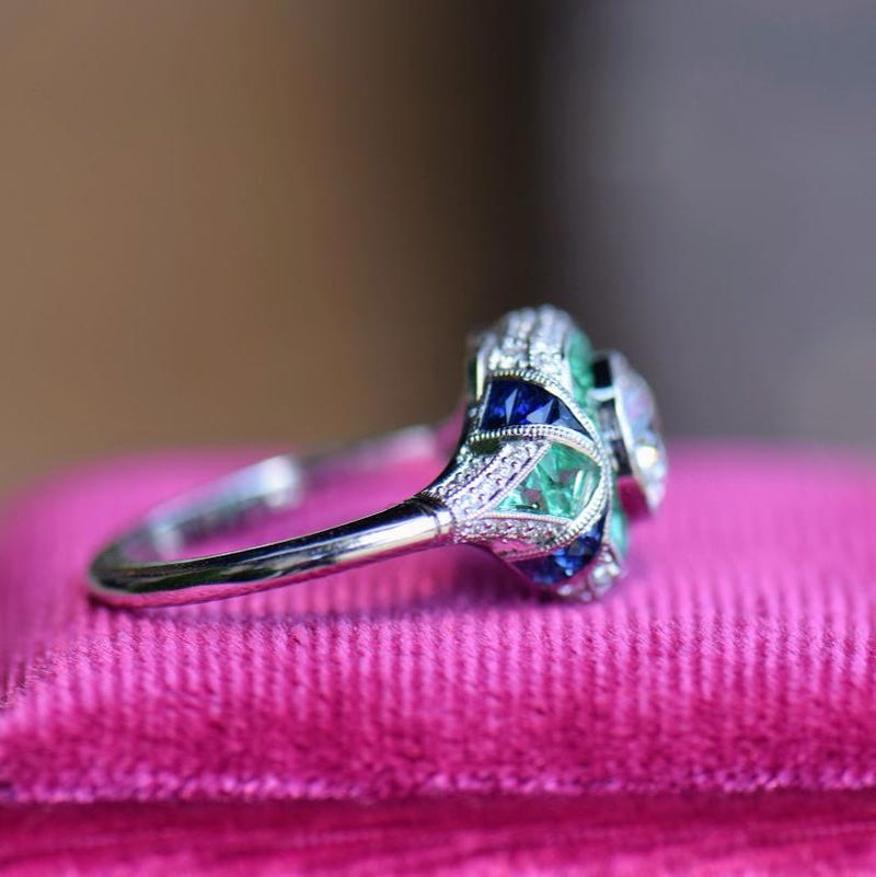 Diamond, Emerald and Sapphire Ring