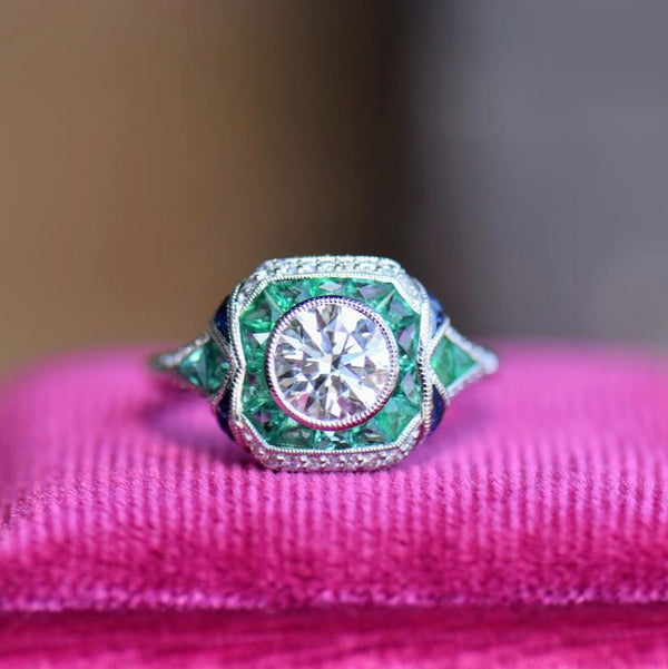 Diamond, Emerald and Sapphire Ring