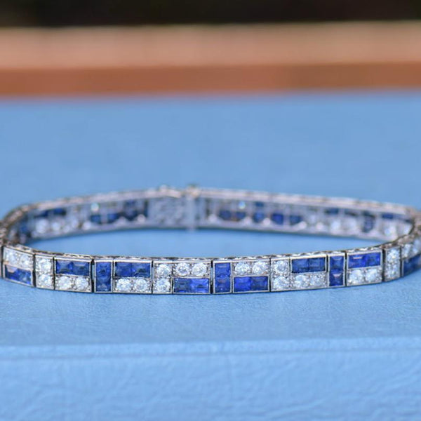 Antique Diamond and Sapphire Tennis Bracelet