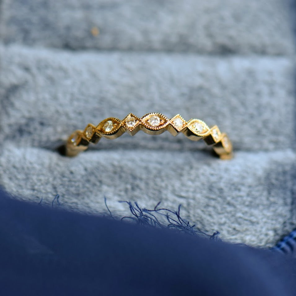 Vintage Inspired Yellow Gold Diamond Accent Ring Set