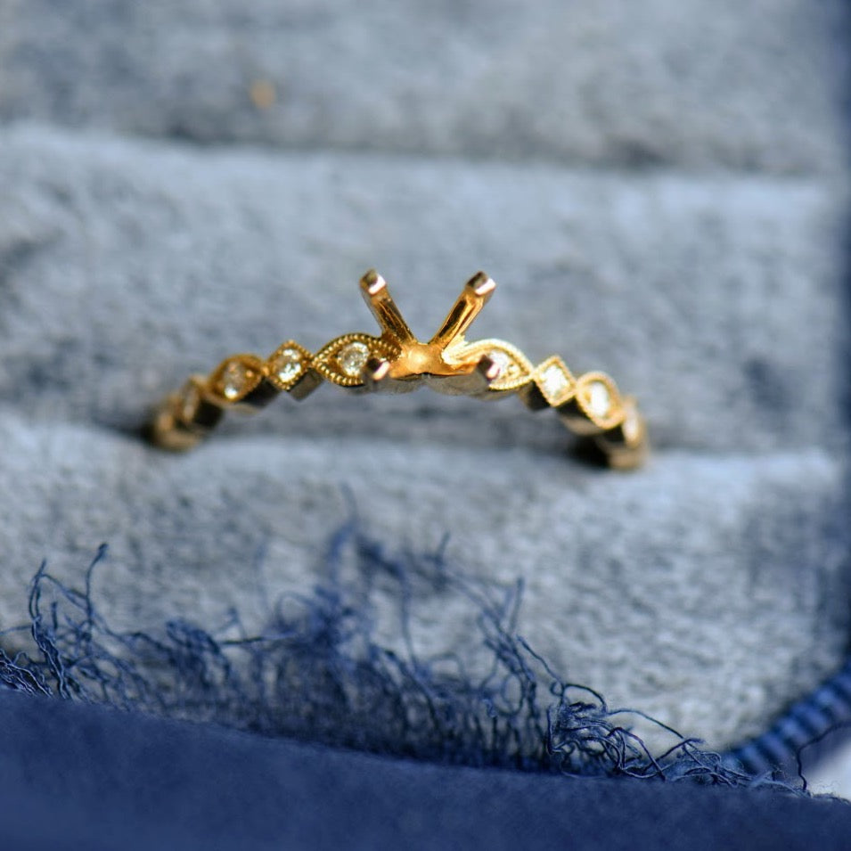 Vintage Inspired Yellow Gold Diamond Accent Ring Set
