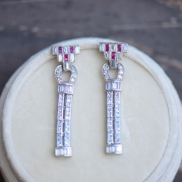 Diamond and Ruby Dangle Earrings