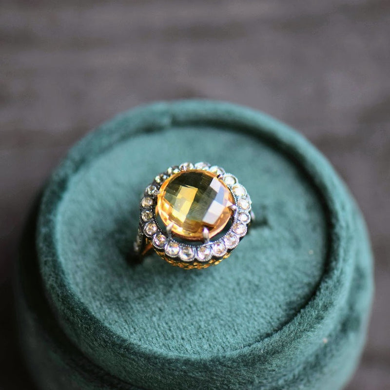 Vintage Citrine and Diamond Ring
