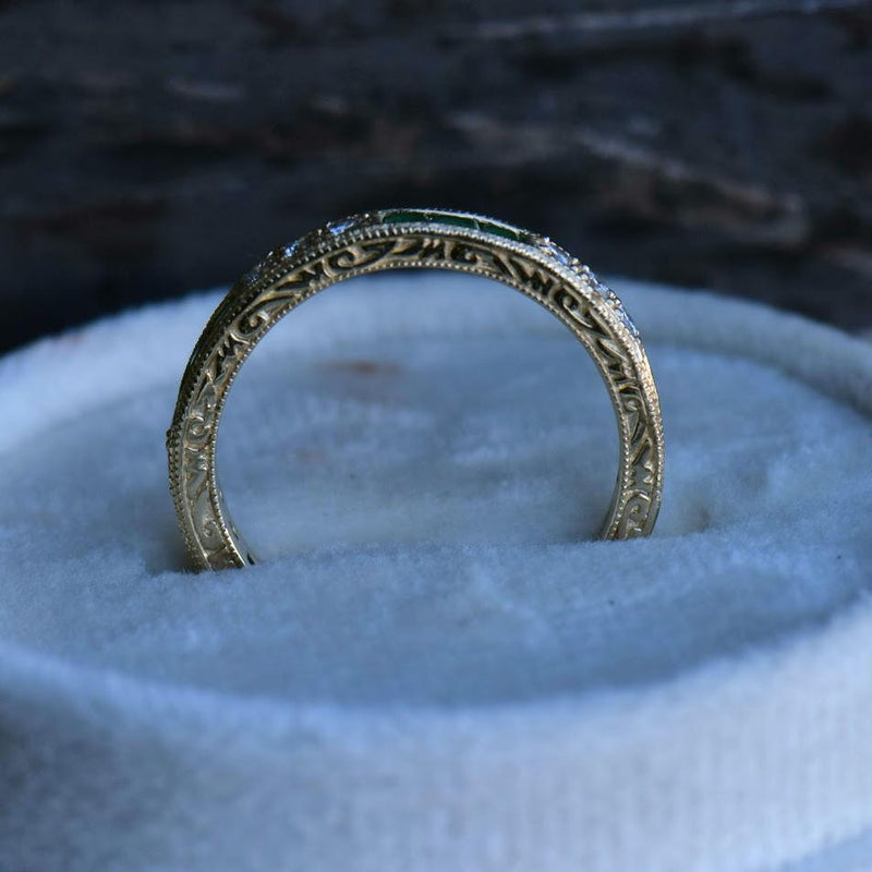 emerald and diamond yellow gold band