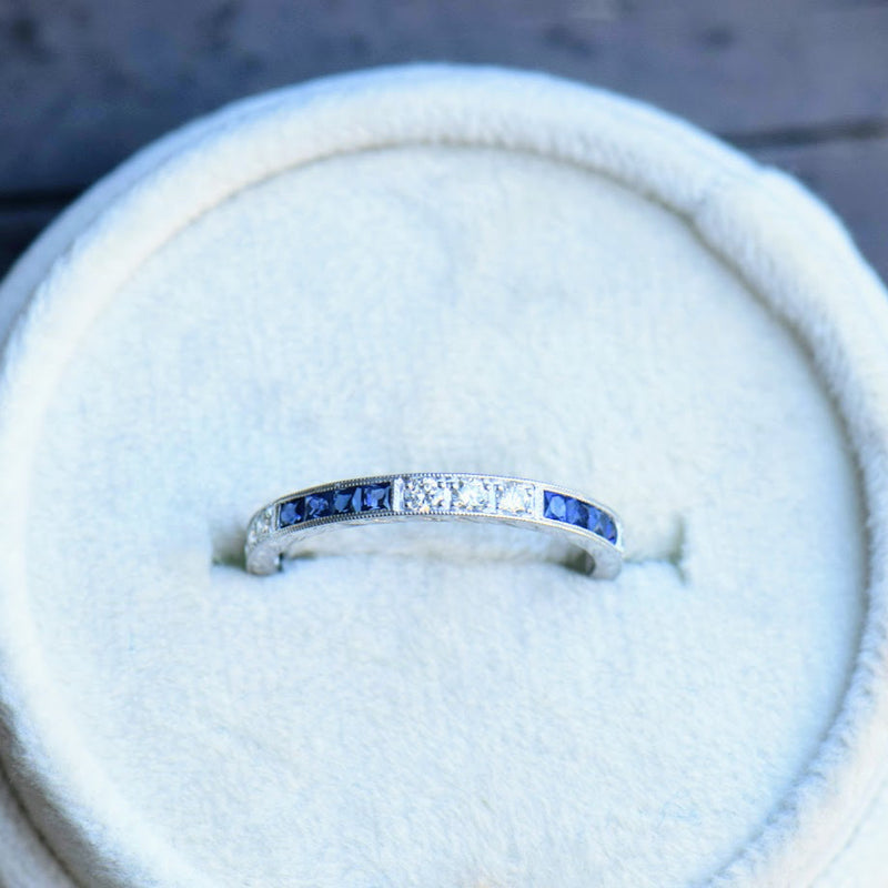 Diamond and French Cut Blue Sapphire Band