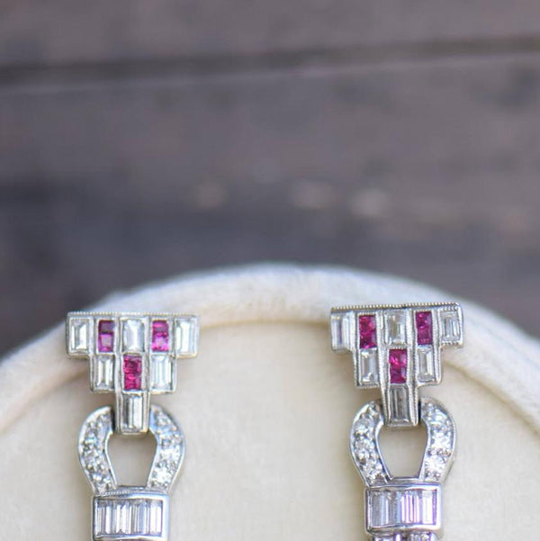 Diamond and Ruby Dangle Earrings