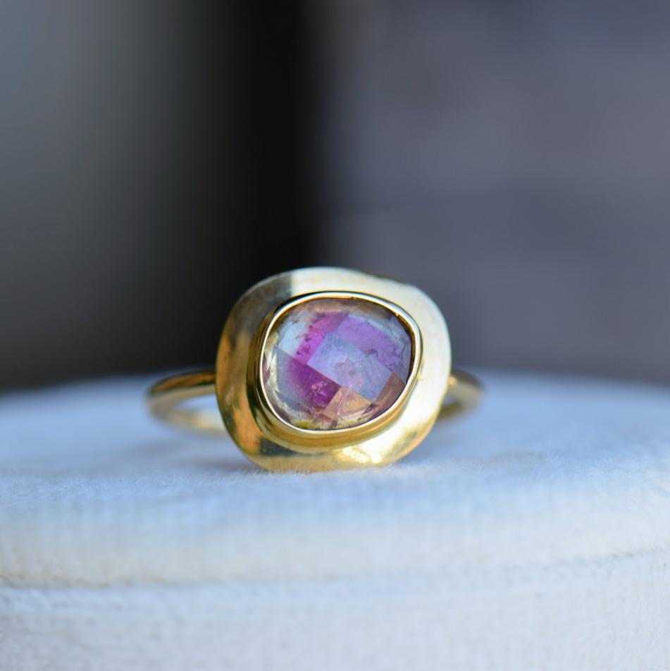 Watermelon Tourmaline Rose Cut Bezel Ring