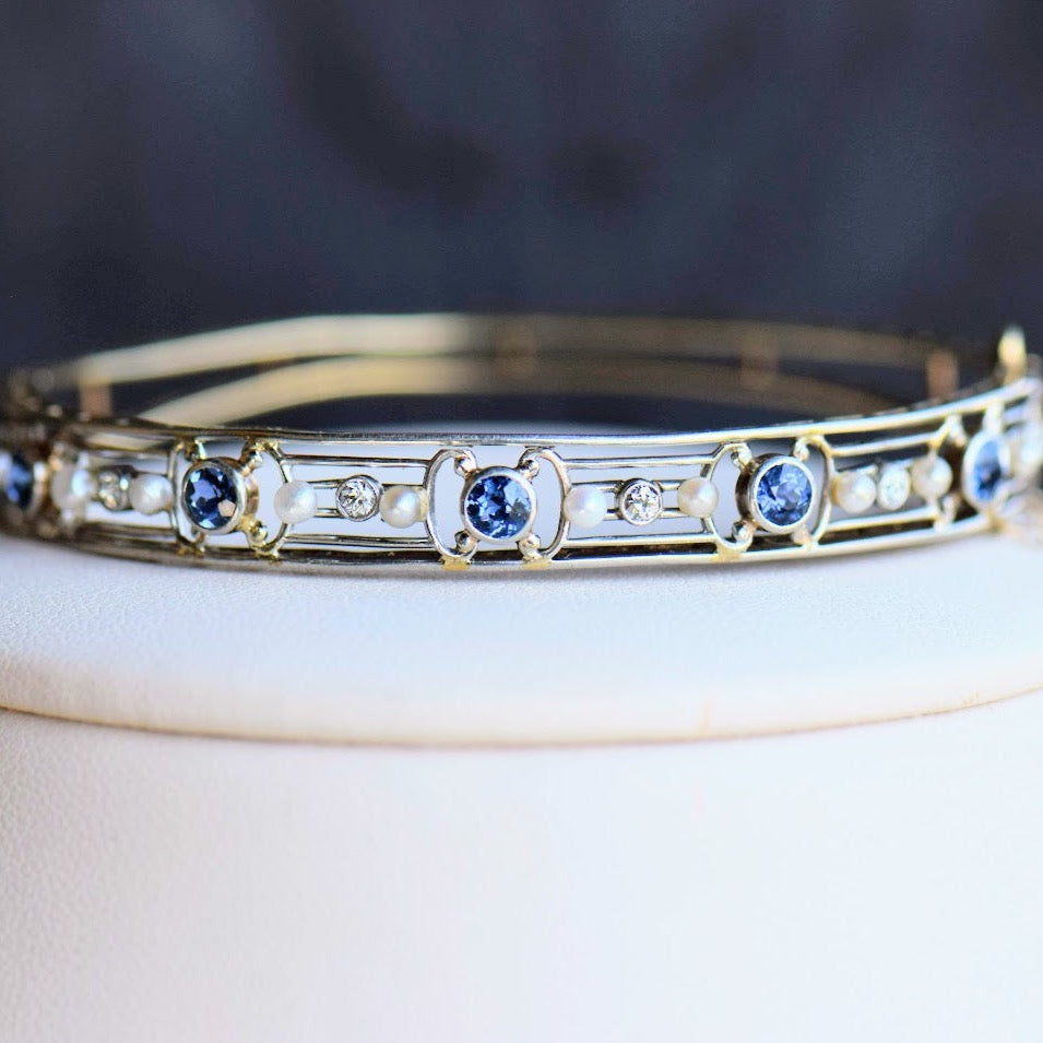 Sapphire Diamond and Pearl Bangle