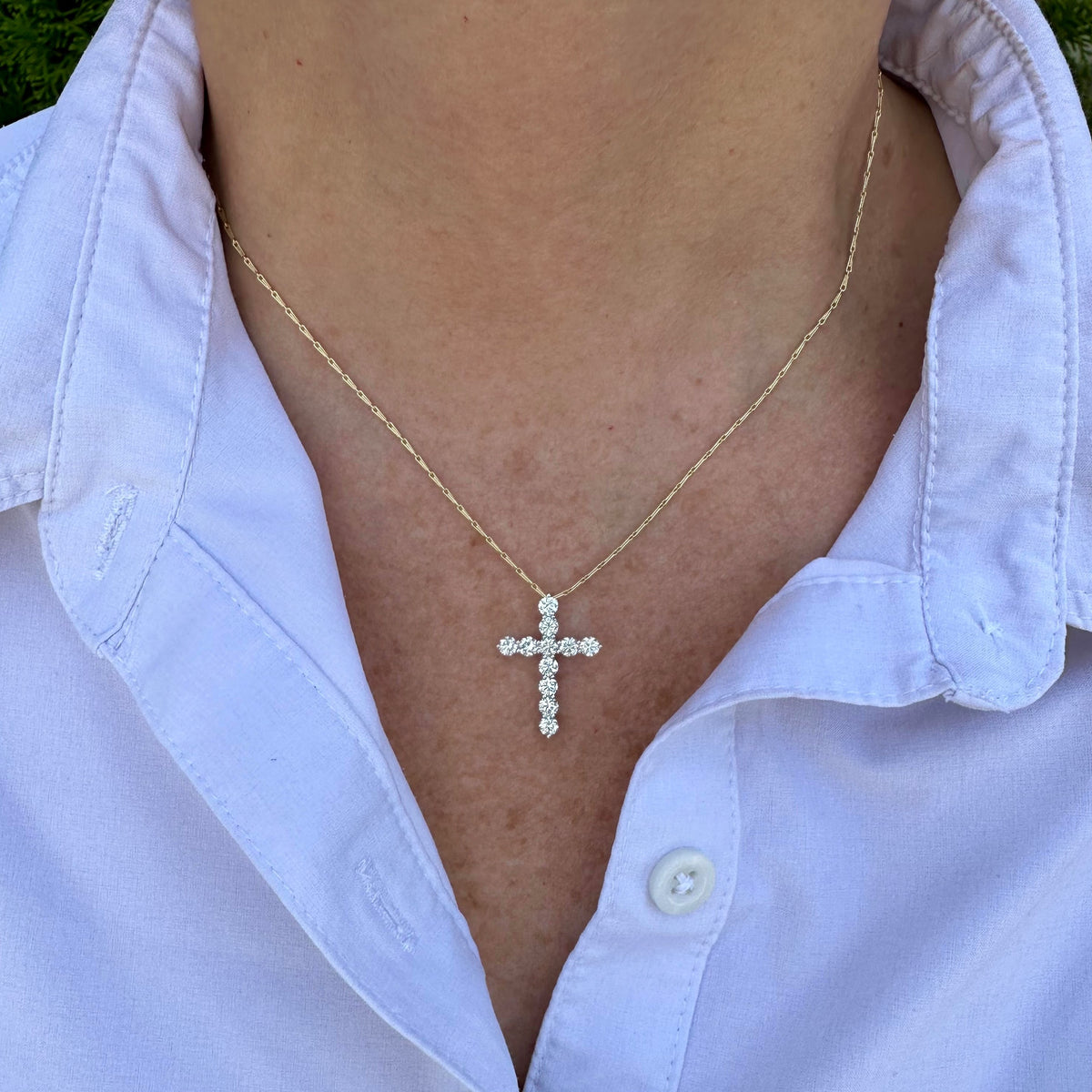 Mixed Metal Diamond Cross Necklace