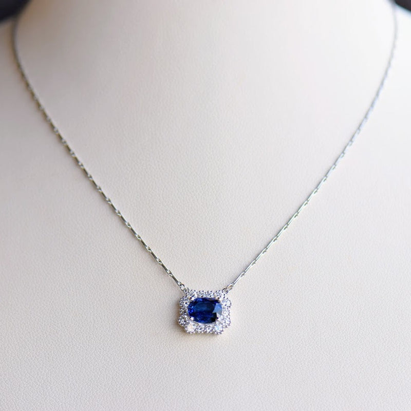 Sapphire and Diamond Halo Pendant