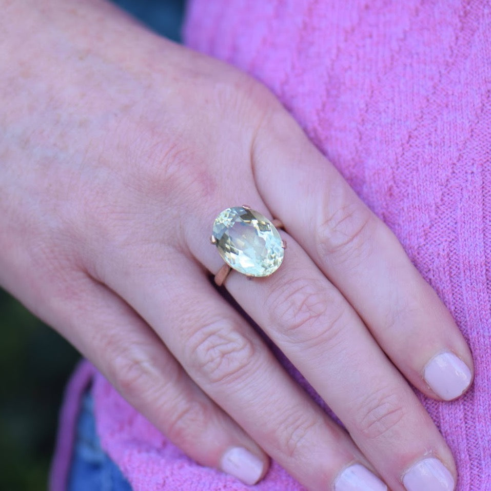 Victorian Oval Green Quartz Ring
