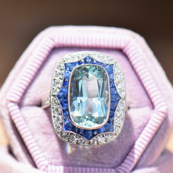 aquamarine diamond and sapphire ring