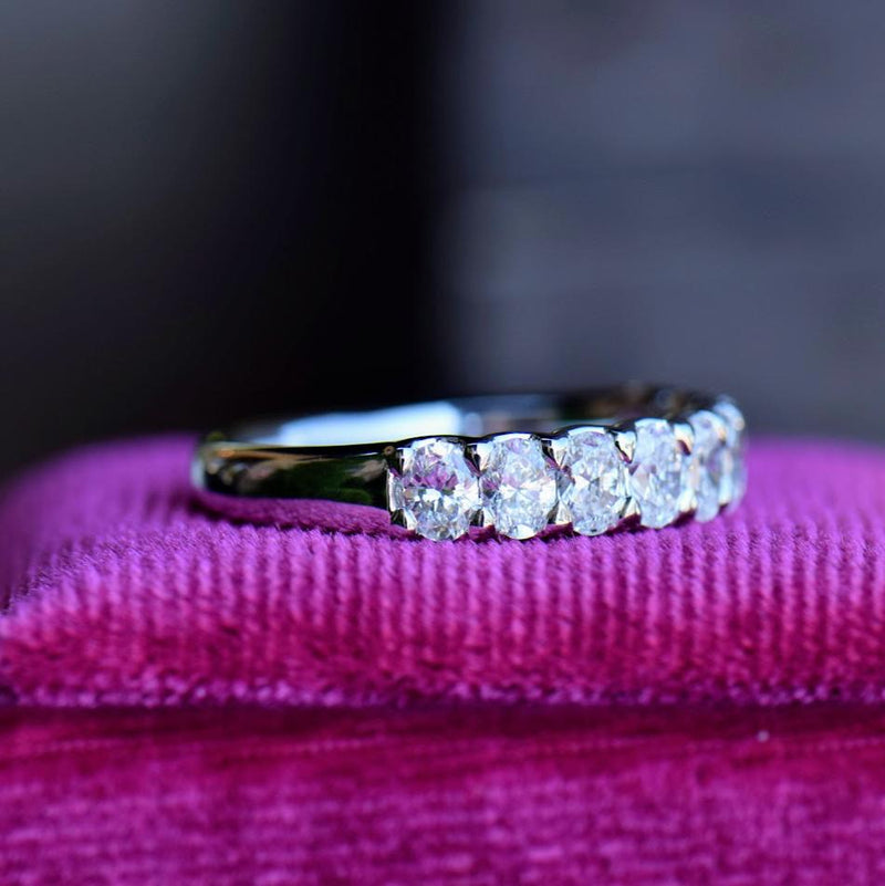 oval diamond half eternity band