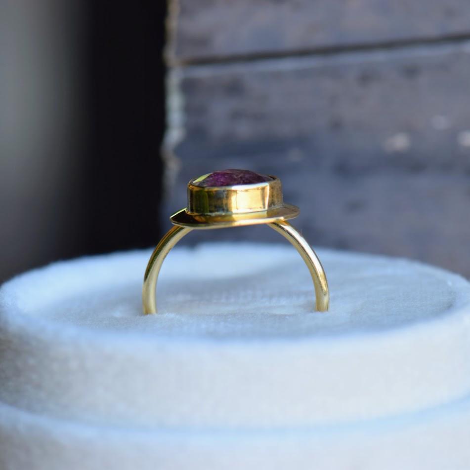 Watermelon Tourmaline Rose Cut Bezel Ring