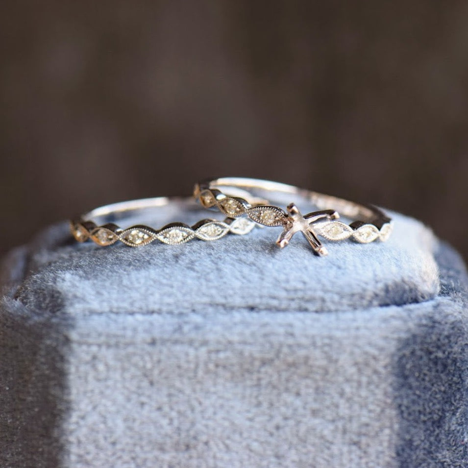 Vintage Inspired White Gold Diamond Accent Ring Set
