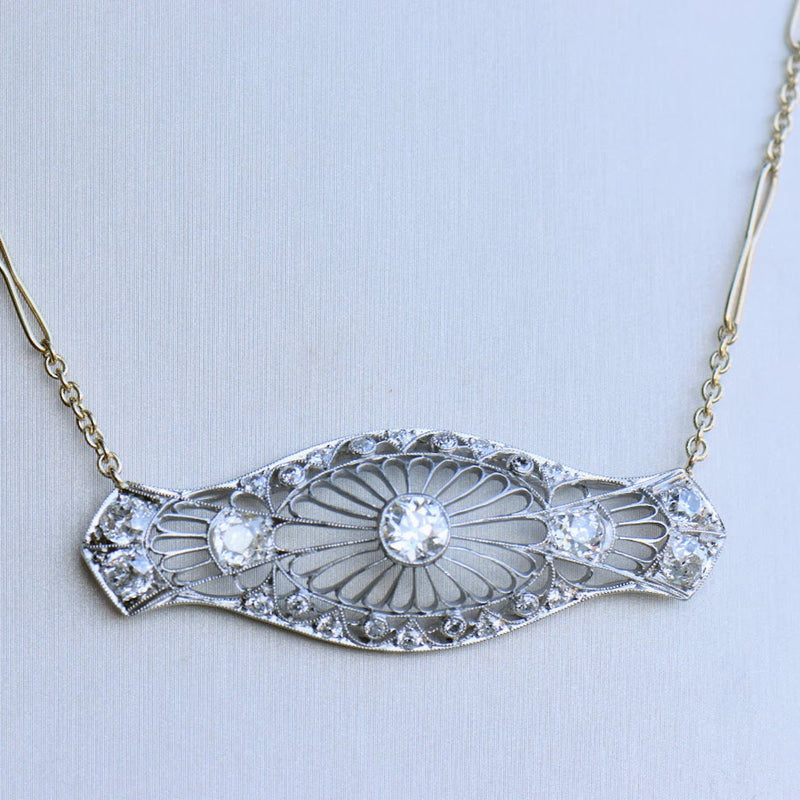 art deco diamond pin conversion necklace