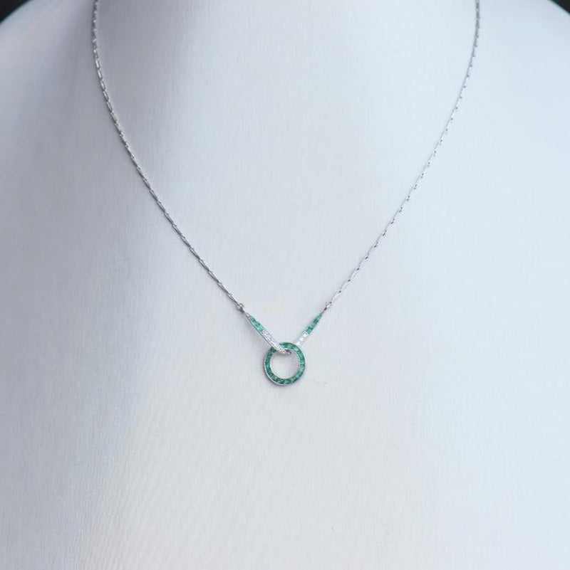 Art Deco Inspired Emerald and Diamond Infinity Necklace