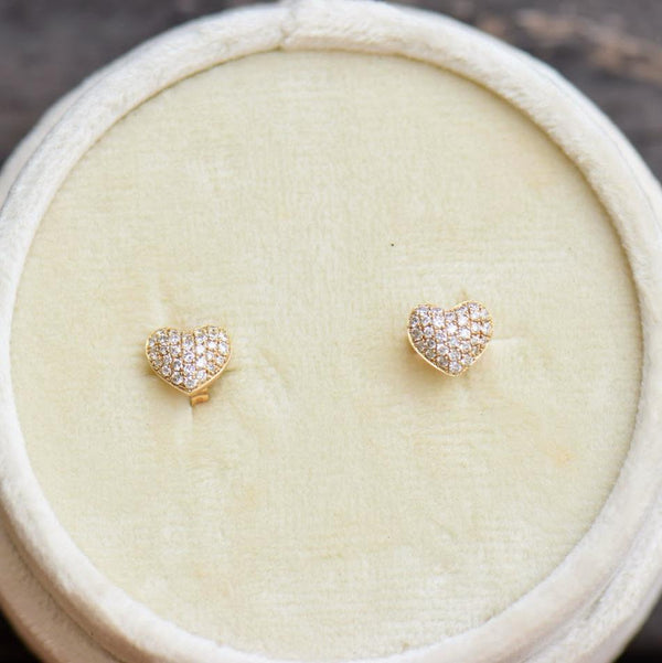 Yellow Gold Diamond Heart Studs