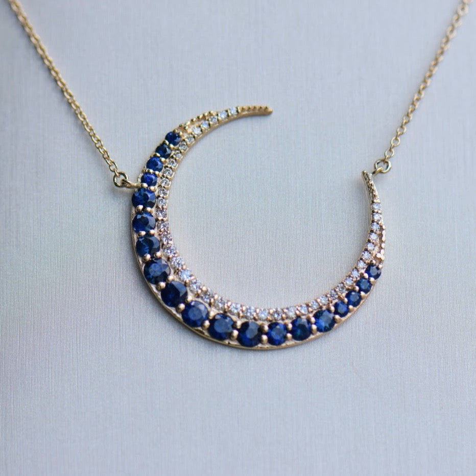 Yellow Gold Sapphire and Diamond Crescent