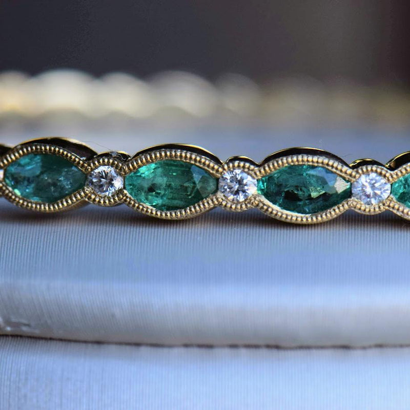 marquise emerald and diamond bangle