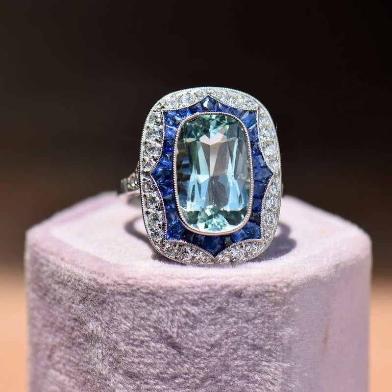 aquamarine diamond and sapphire ring