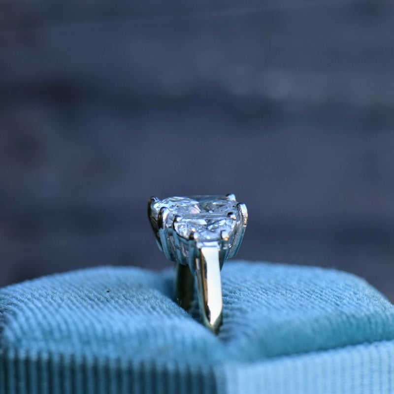 elongated cushion and half moon diamond ring