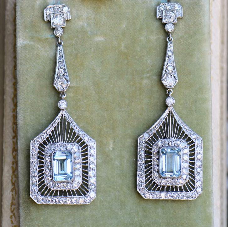 Aquamarine and diamond dangle earrings