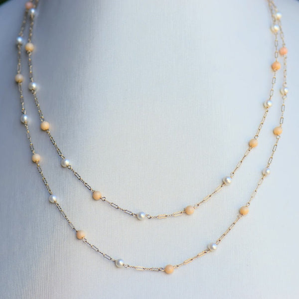 Pearl and Coral Station Necklace