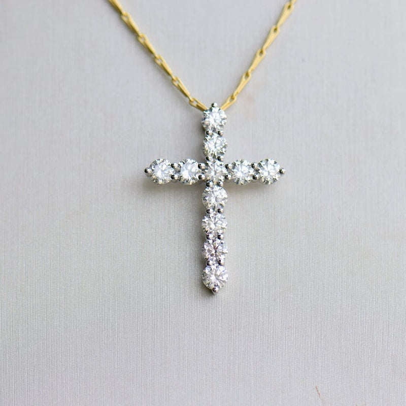 Mixed Metal Diamond Cross Necklace