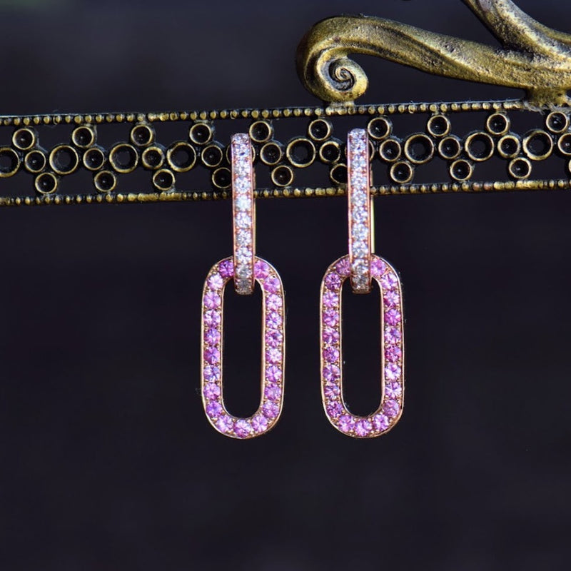 Rose Gold Diamond and Pink Sapphire Huggie Dangles
