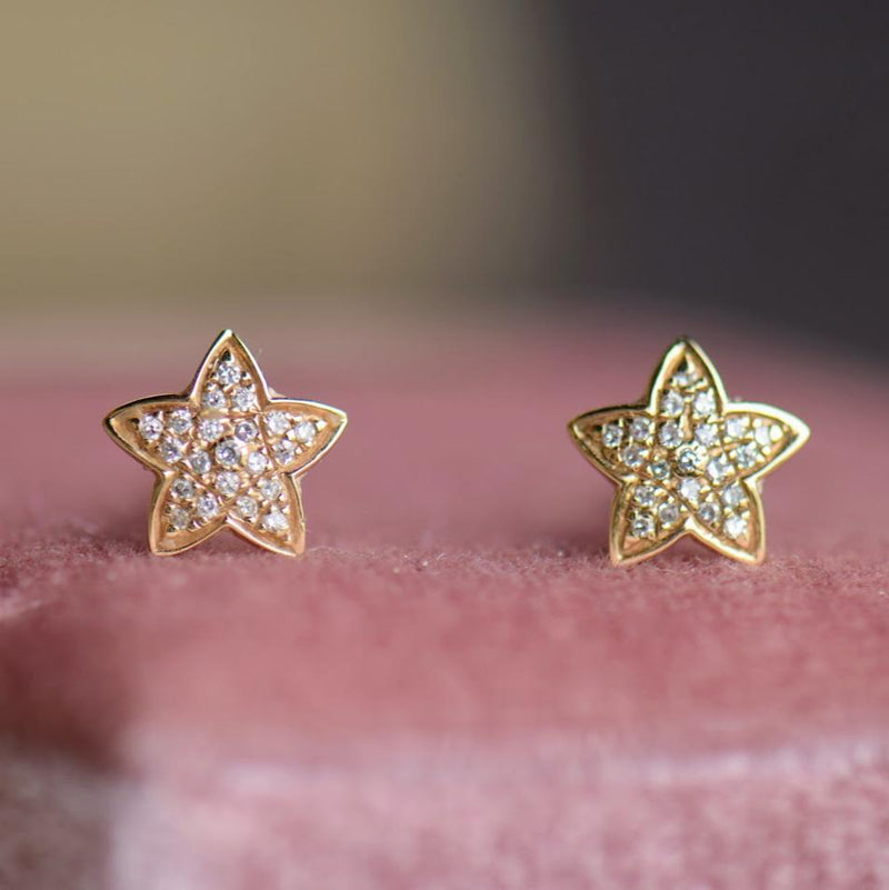 Yellow Gold Diamond Star Studs