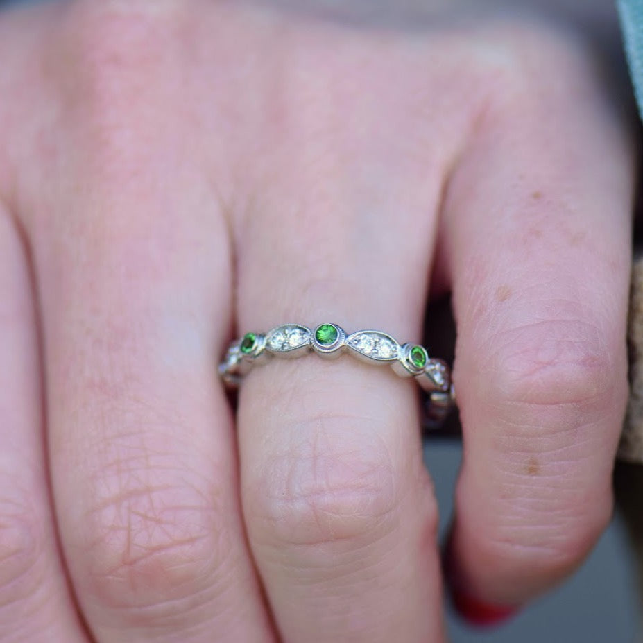 White Gold Diamond and Tsavorite Eternity Band