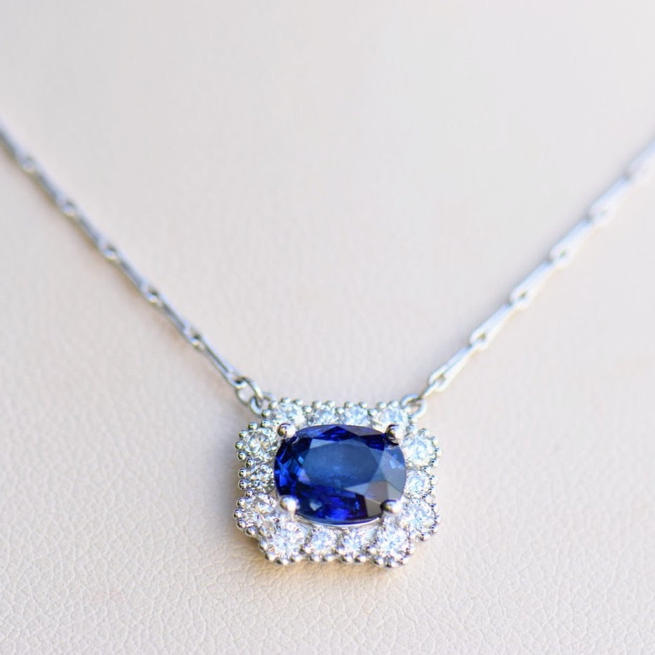 Sapphire and Diamond Halo Pendant