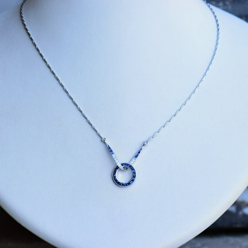 art deco inspired sapphire and diamond infinity necklace