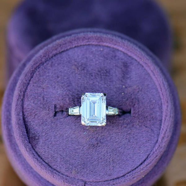 emerald cut diamond and baguette  ring