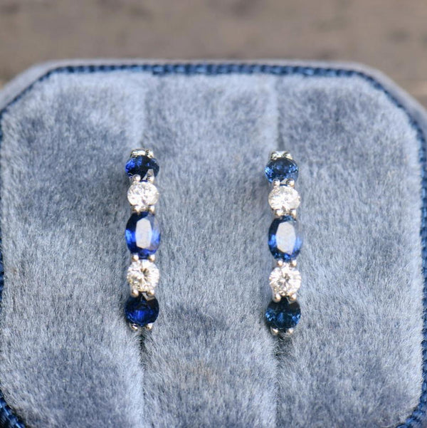 oval sapphire and diamond hoops