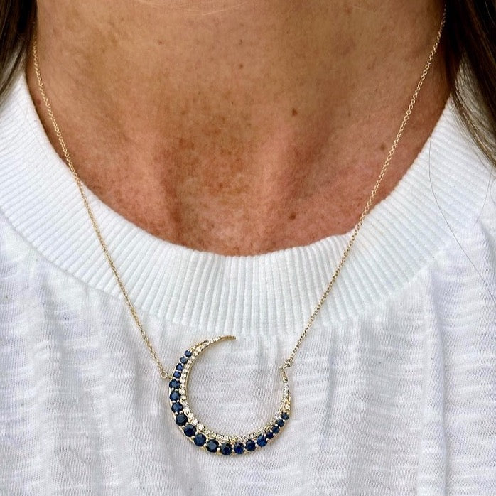 Yellow Gold Sapphire and Diamond Crescent
