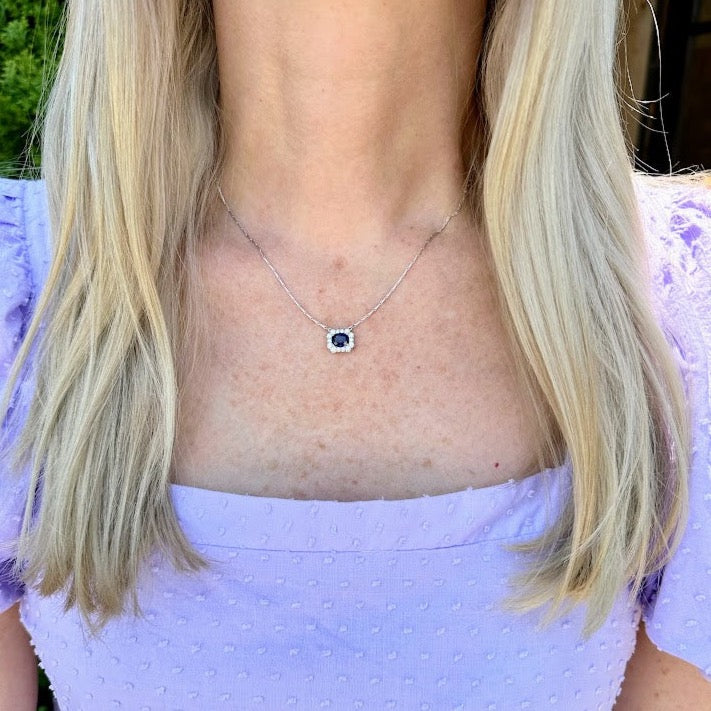 Sapphire and Diamond Halo Pendant