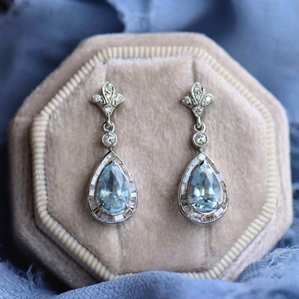 Aquamarine and Diamond Dangle Earrings