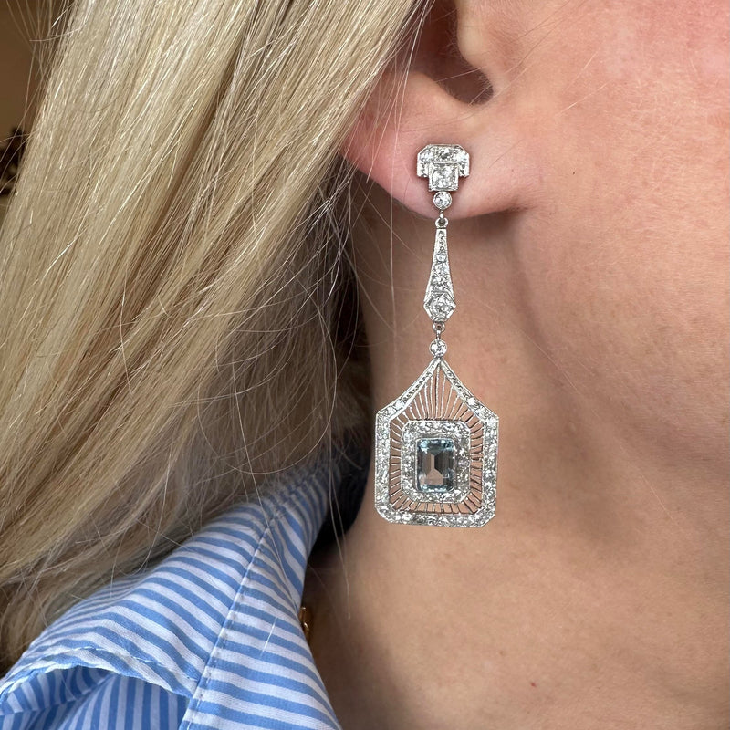 Aquamarine and diamond dangle earrings