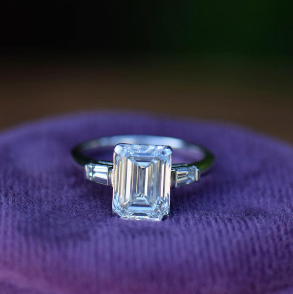 emerald cut diamond and baguette  ring