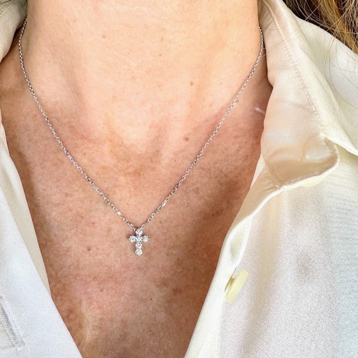 White Gold Small Diamond Cross