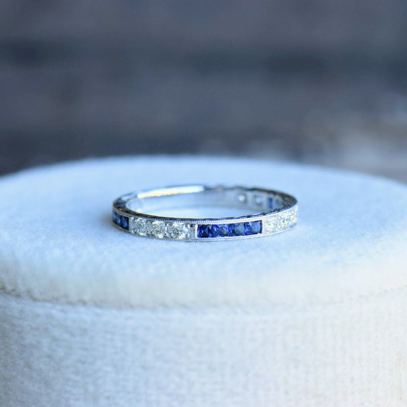 Diamond and French Cut Blue Sapphire Band