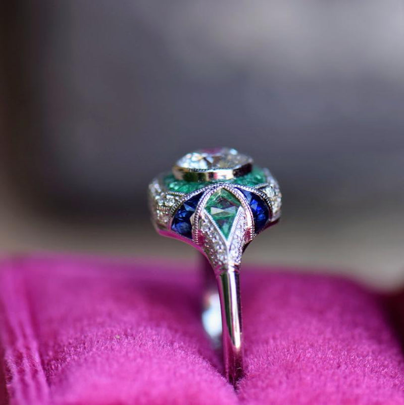 Diamond, Emerald and Sapphire Ring