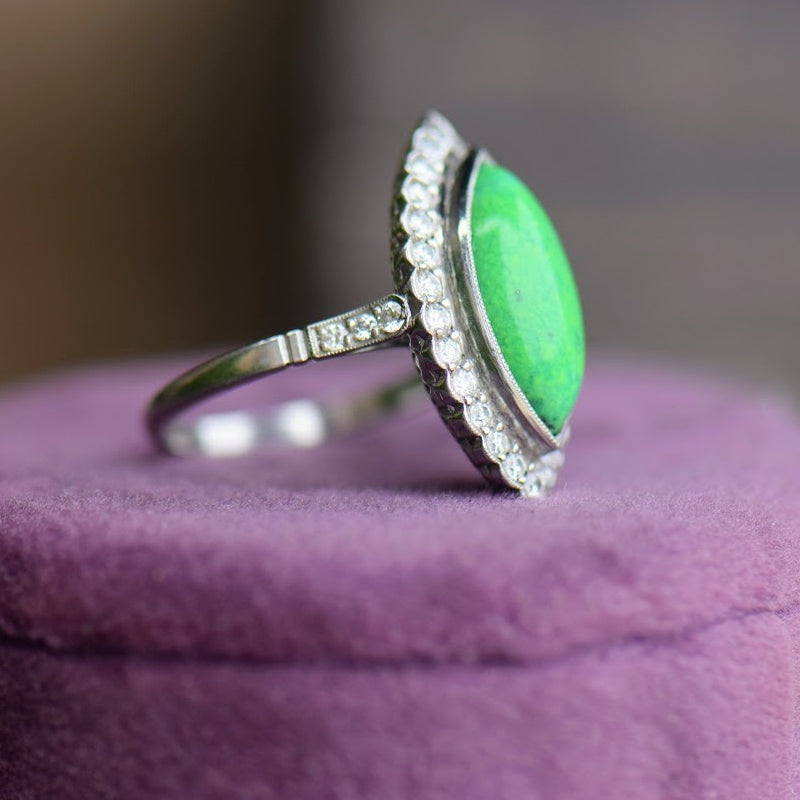 Green Turquoise and Diamond Ring