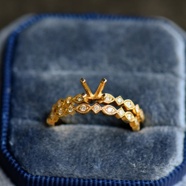 Vintage Inspired Yellow Gold Diamond Accent Ring Set